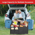 Car Trunk Organizer, 2 Compartments Anti-slip 14" D x 22" W x 12" H Collapsible Trunk Storage, 600D Oxford Polyester Car Storage, Suitable for SUV, Minivan, Truck, Black