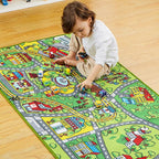 Carpet Playmat w/ 12 Cars Pull-Back Vehicle Set for Kids Age 3+, Jumbo Play Room Rug, City Pretending Play