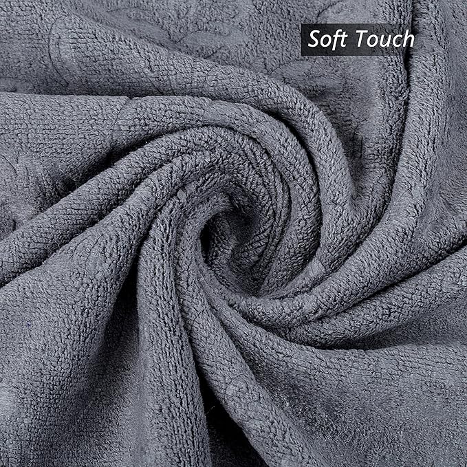 Large Microfiber Bath Towels Set of 6, 30" x 60", Soft,Super Absorption, Quick-Drying Perfect for Shower, Sauna, Yoga, Gym, Beach, Pool, Sport - Grey Floral Pattern