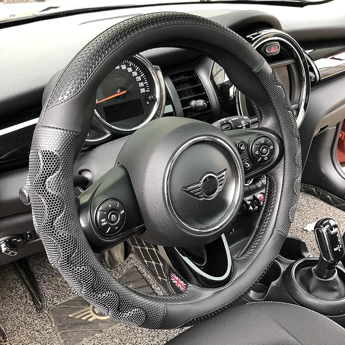 Steering Wheel Cover Great Grip with 3D Honeycomb Anti-Slip Design, Universal 14.5-15 Inch (All Black)