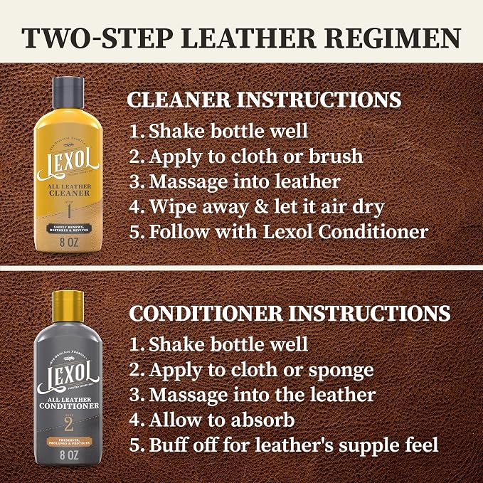 Leather Cleaner and Conditioner Kit by for Furniture Car Interiors Shoes Handbags, leather cleaner and conditioner two-step system with 2 sponges, 8 oz each